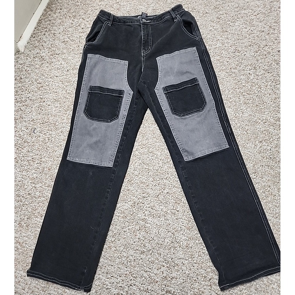 Hot Topic Carpenter Pant Women 9 Black High Rise  Baggy Panel‎ Double Knee 28x31